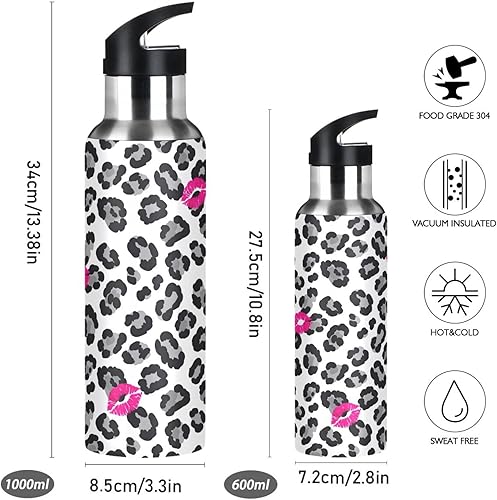 Miniatura 2 de Stainless Steel Vacuum Insulated Water Bottle 32 Oz, BPA-Free Sport Water Bottle Insulated for Gym Outdoor Travel School, Bold Black Gray Leopard