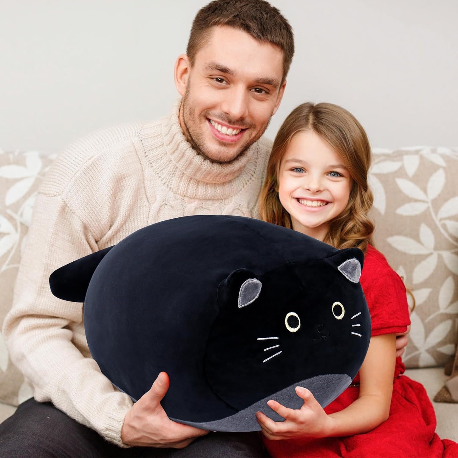 Wepop Giant Black Cat Plush 20 in - Kawaii Black Cat Stuffed Animal, Cute Plushies Pillows Gifts for Kids Adults Boys and Girls