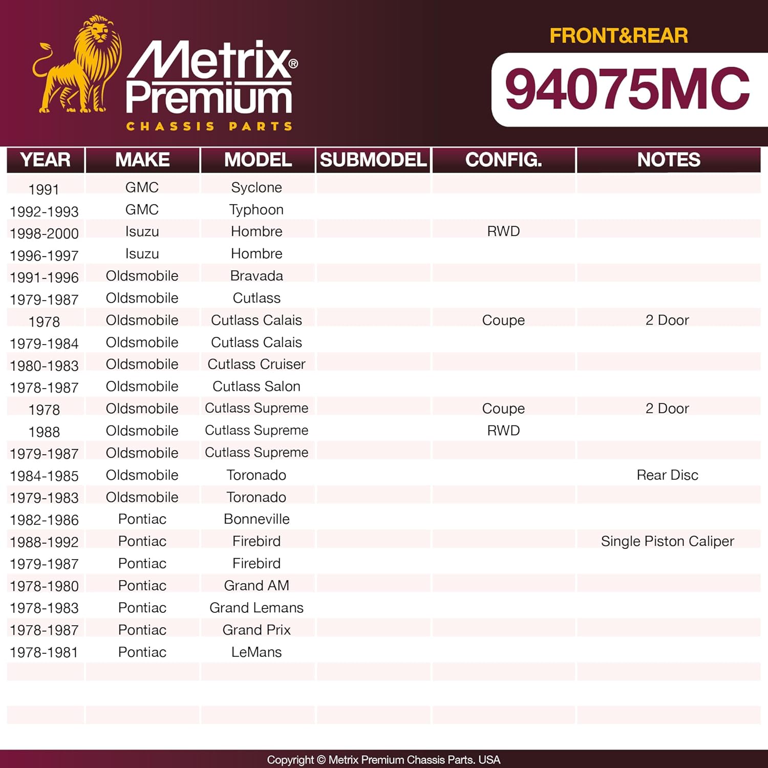 Metrix Premium Chassis Parts - Front&Rear Ceramic Disc Brake Pad Set D154 Fits 79-91 Avanti ii, 78-81 Buick Century, 79 Lesabre, 78-87 Regal, 79-85 Riviera, 79-85 Cadillac Eldorado, 96-00 Isuzu Hombre