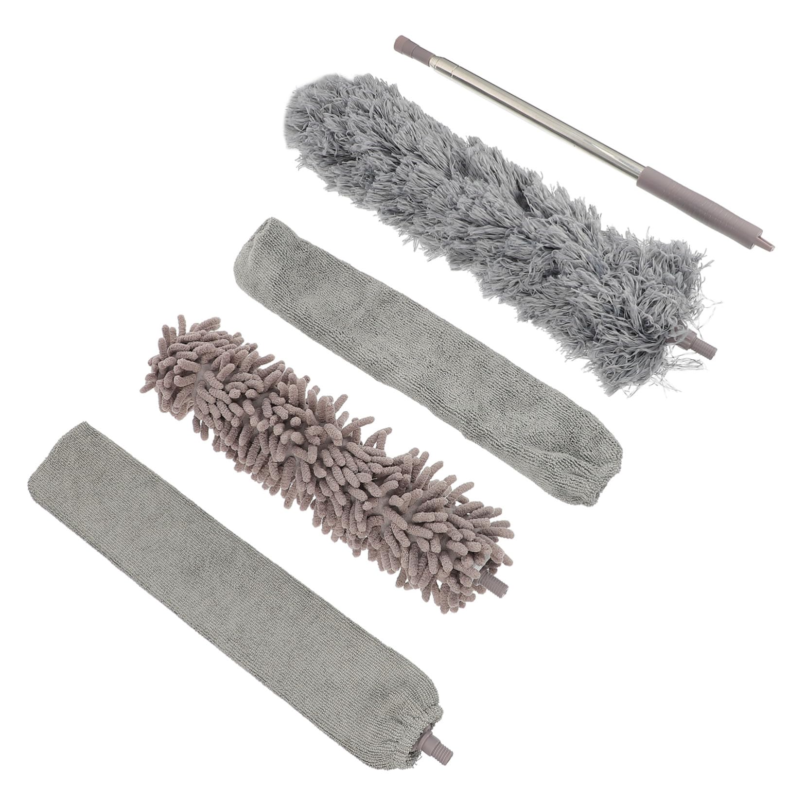 Gatuida Plumero de Techo con Mango Extensible Doble Cabezal de Microfibra y Chenilla para Limpieza de Polvo Coches Ordenadores y Muebles