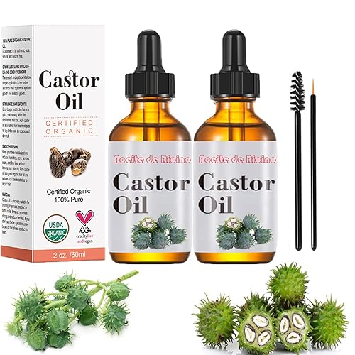 Aceite de Ricino, Aceite de Ricino 100 Puro y Natural, Aceite de Ricino Orgánico Prensado En Frio, Crecimiento Del Cabello, Cuidado de Las Cejas,