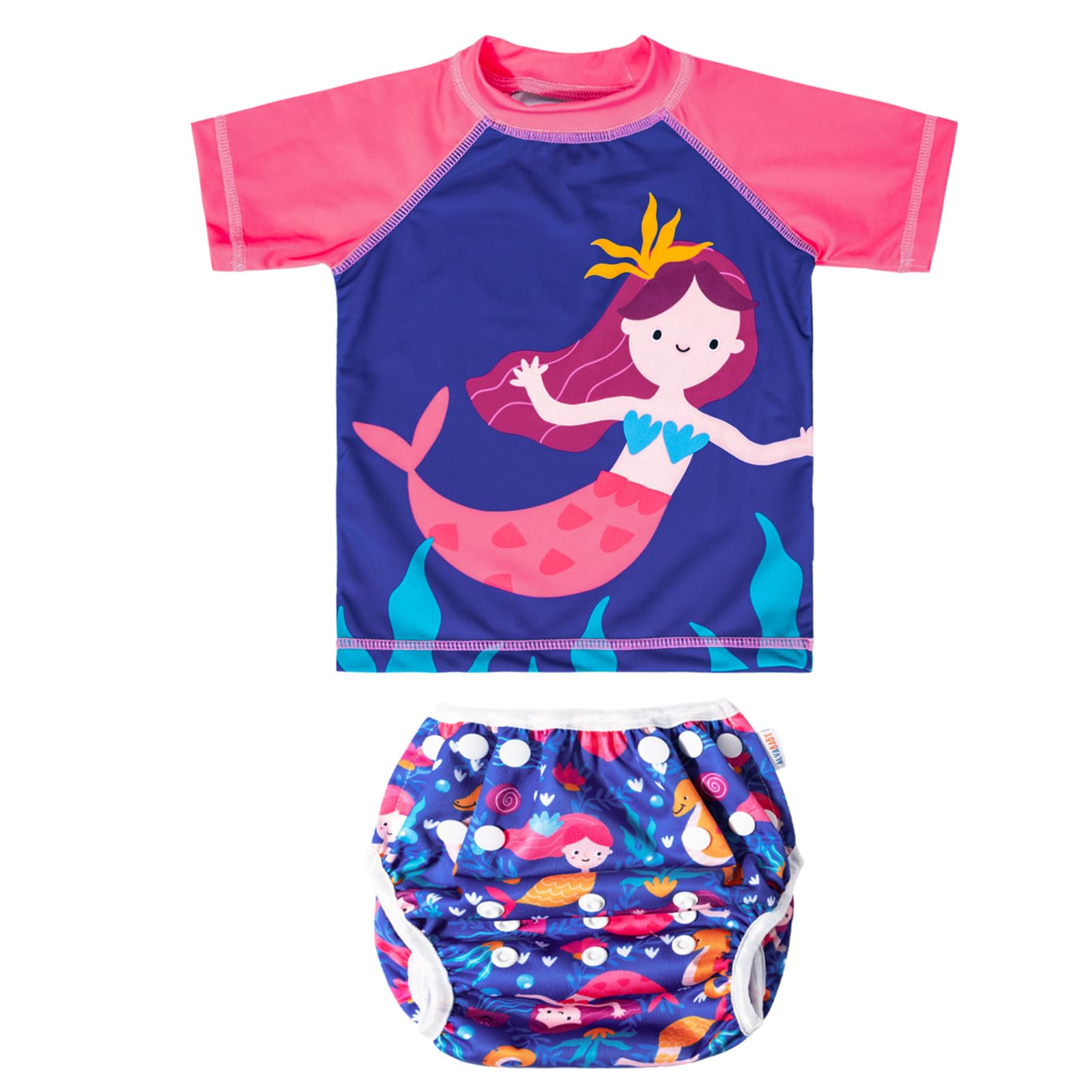 ALVABABY 2-Piece Baby Boy Swimsuit,Infant Toddler Bathing Short Sleeve Swimwear,Baby Reusable Swim Diaper with Matching Top