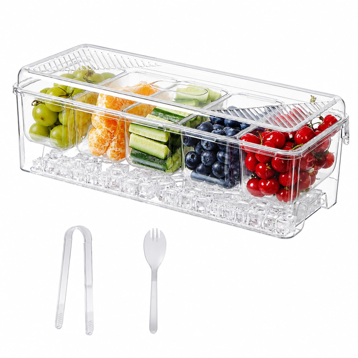 Grand plateau à condiments réfrigérés, avec couvercles pour 5 compartiments amovibles (2,5 tasses), plateaux de service, plateau de fruits et garnitures pour fournitures de fête et accessoires de bar