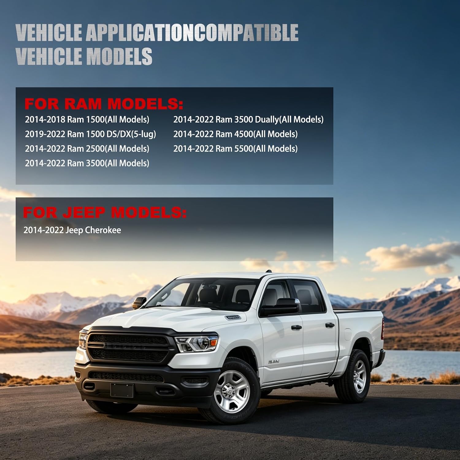 TPMS Sensor Tire Pressure Monitoring System Compatible with Ram 1500/2500/3500//4500/5500 & Jeep Cherokee 2014-2012, Pre-Programmed 433MHz - Replace#68249197AA 68239720AA 68455823AB 68455824AB
