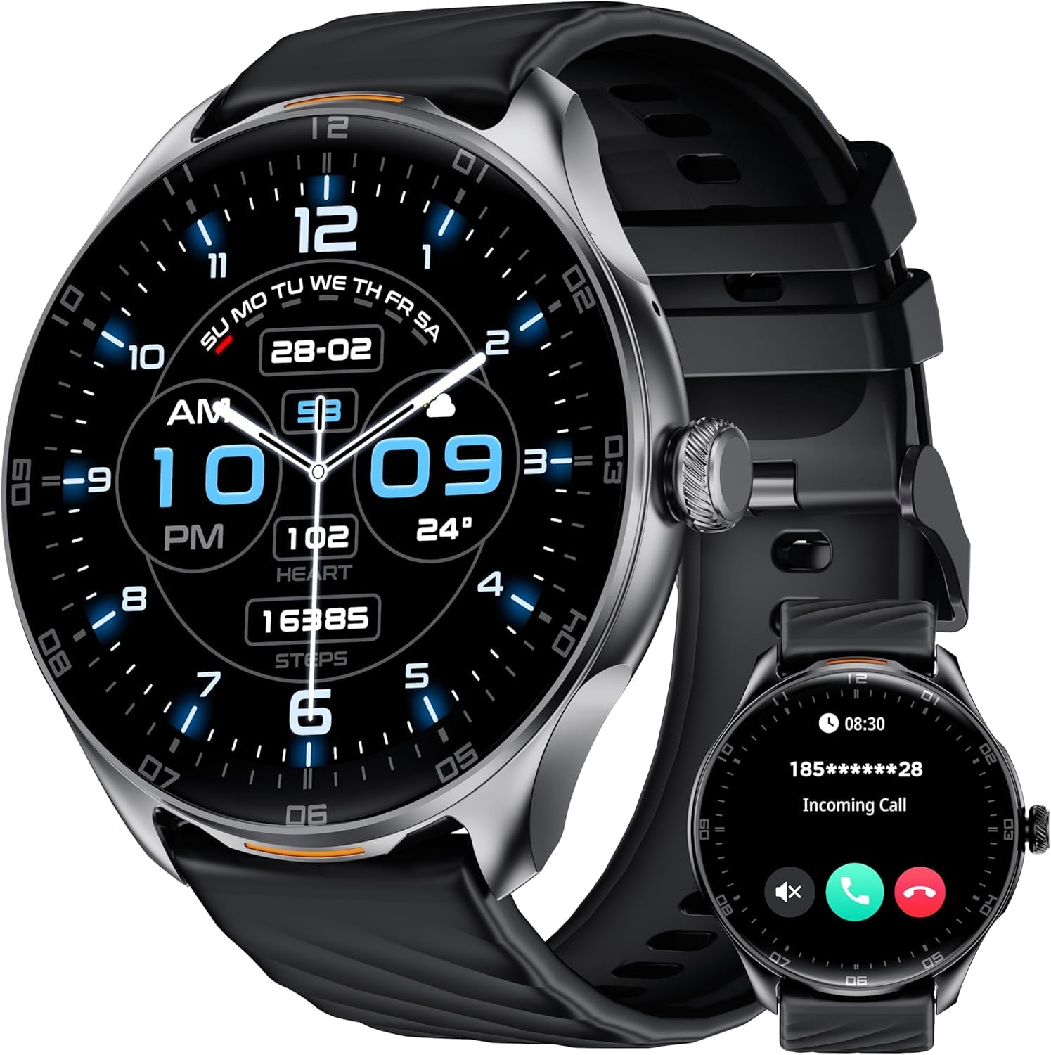 OUKITEL Reloj Inteligente Hombre Redondo, 1.39" HD Smartwatch Hombre con Llamadas Bluetooth, 100+ Modos Deportivos Smart Watch, SpO2/Pulsómetro/Monitor de Sueño, Impermeable IP68 para Android iOS