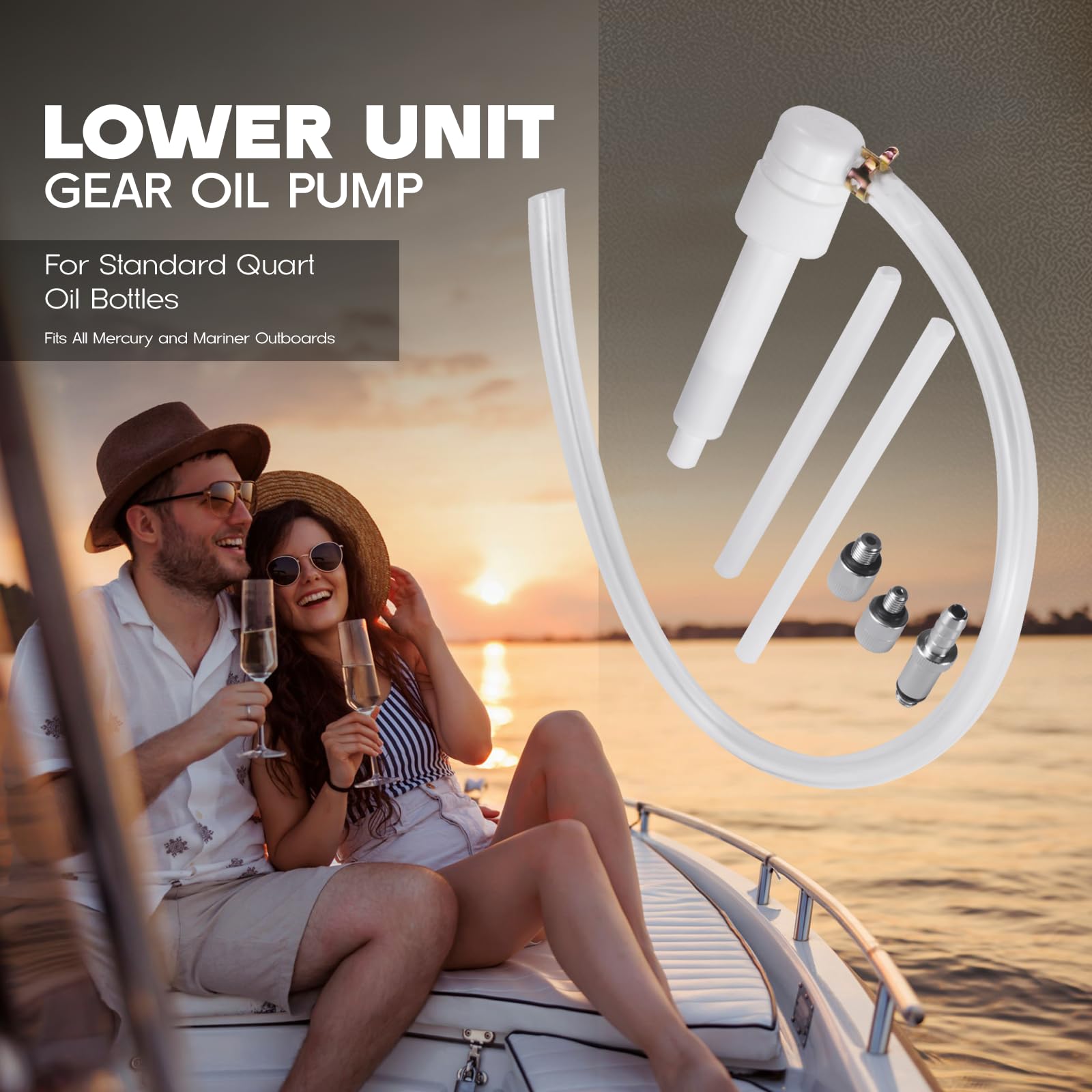 Getriebeölpumpe der unteren Einheit für Standard-Quart-Flaschen, manuelle Getriebeölpumpe mit 3/8 Zoll, 8 mm und 10 mm Metalladaptern für Mercury- und Mariner-Außenbordmotoren