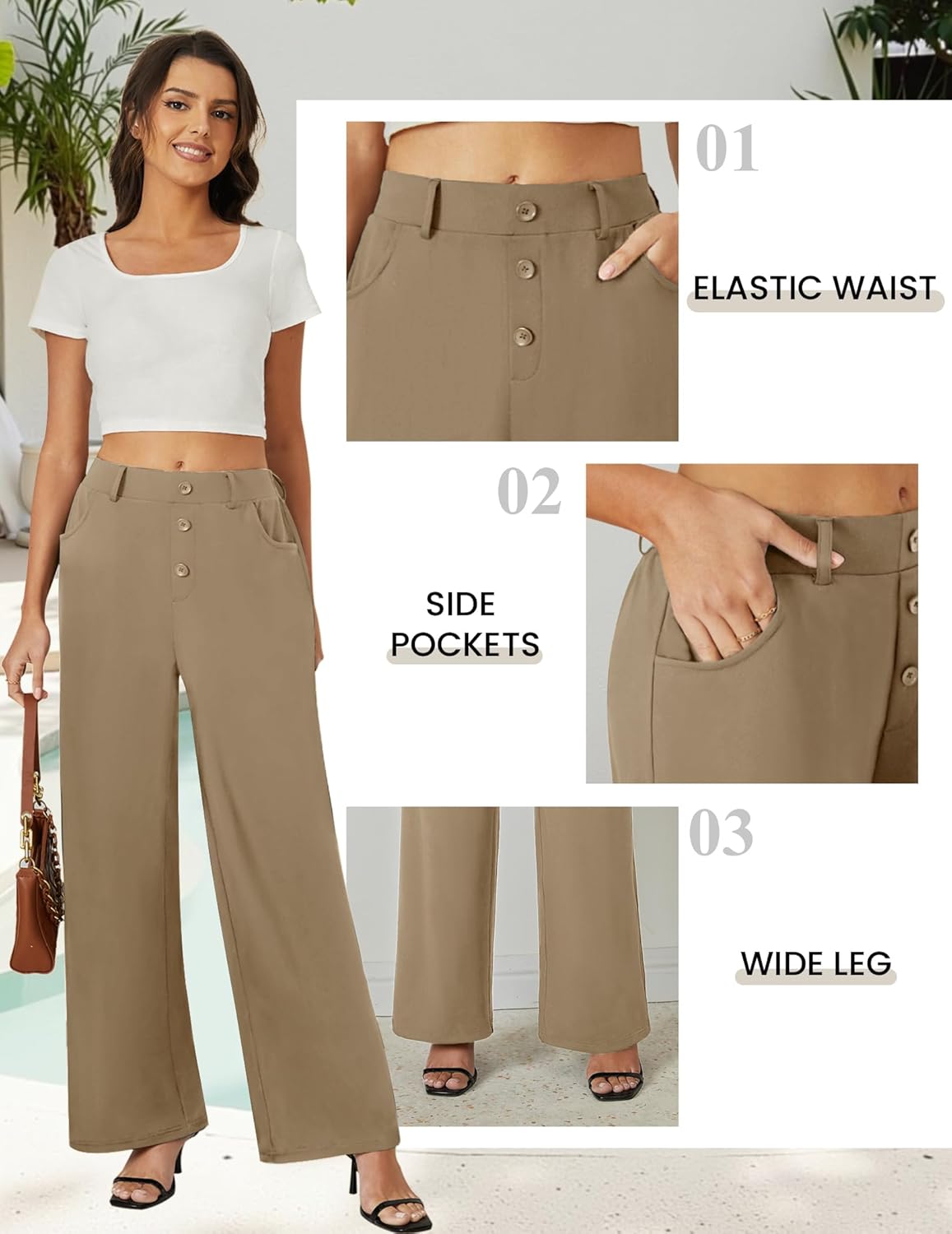 FireSwan Wide Leg Pants Woman Palazzo Casual Slacks High Waisted Trousers Loose Business Work Dress Office Pockets - Image 4