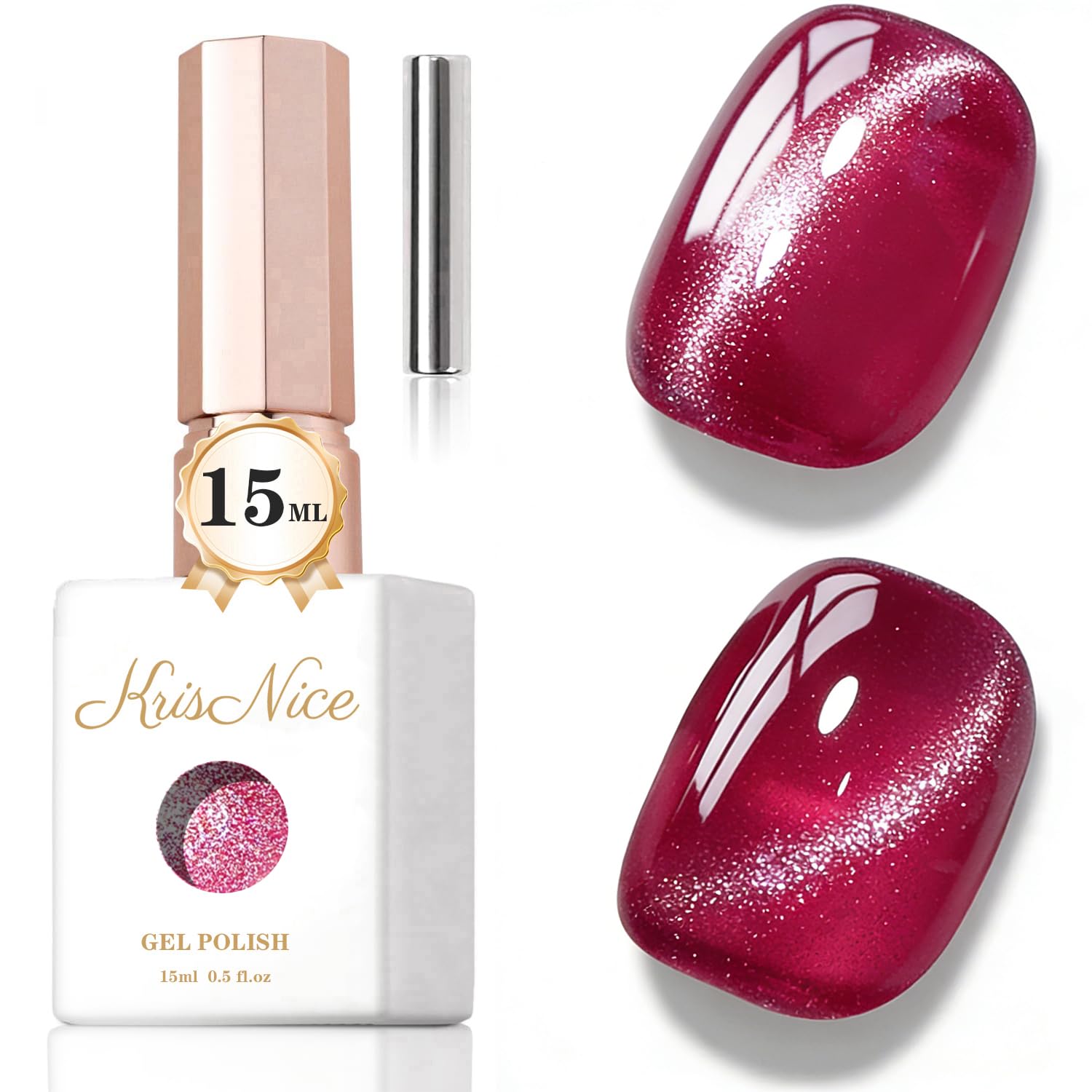 KRISNICE UV Nagellack Cat Eye 15 ML, Gellack mit Magnet, Cat Eye Uv Gel, Glitter Gelnagellack Soak Off Reflective Gel Magnetic Nail Polish für Frauen und Mädchen