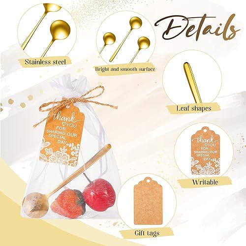 Miniatura 5 de Gueevin Juego de 100 cucharas de té de boda de 4.7 pulgadas para invitados, mini cucharadita de postre de acero inoxidable con 100 etiquetas de