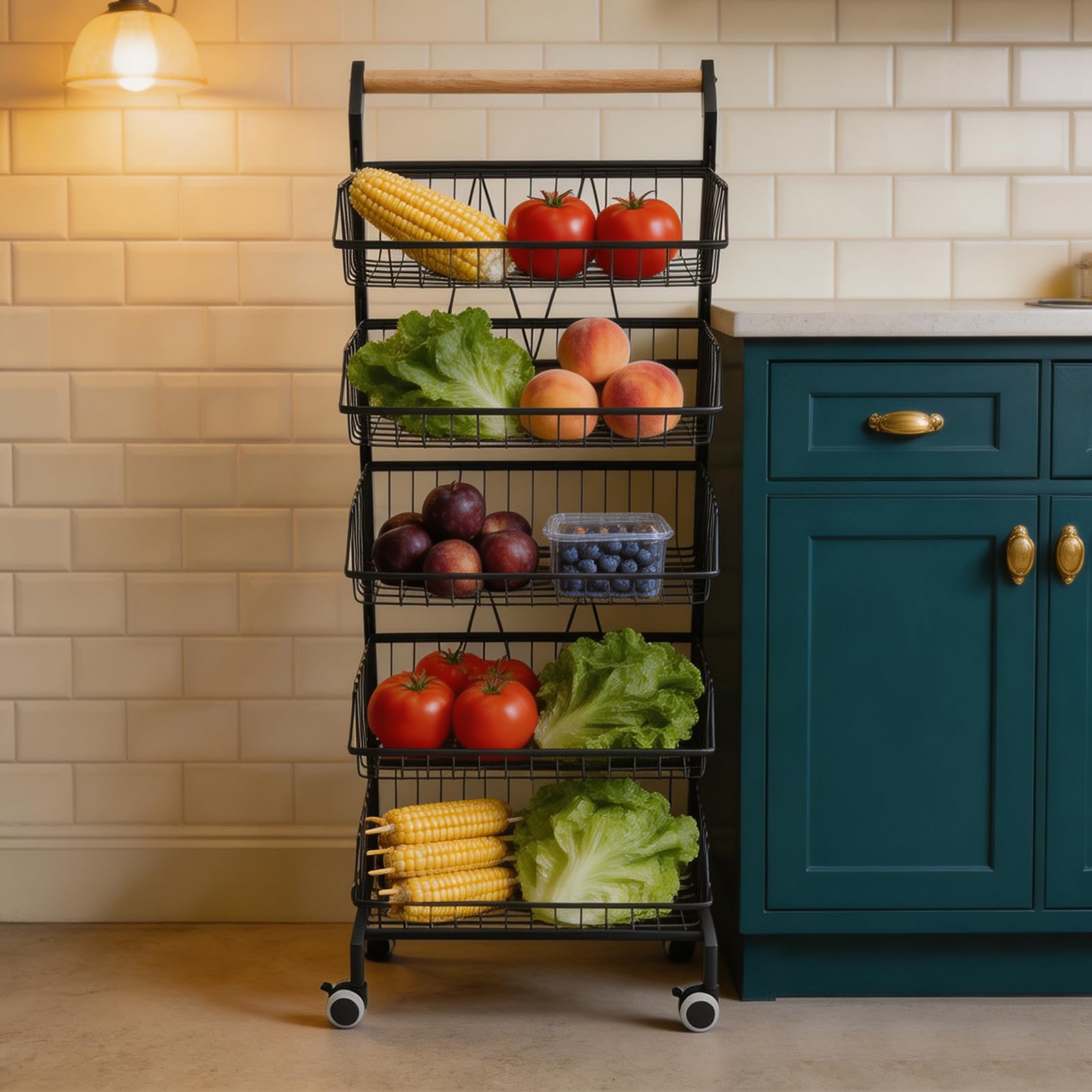 Carrito de cocina con ruedas 5 niveles estante de metal vegetal