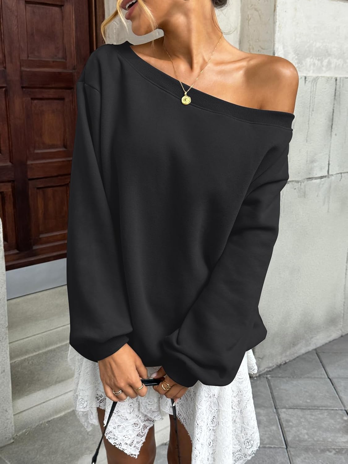 Womens Fleece Lined Sweatshirt Off Shoulder Long Sleeve Pullover Top Oversized Shirt Basic Slouchy Clothes 2026 - Image 5