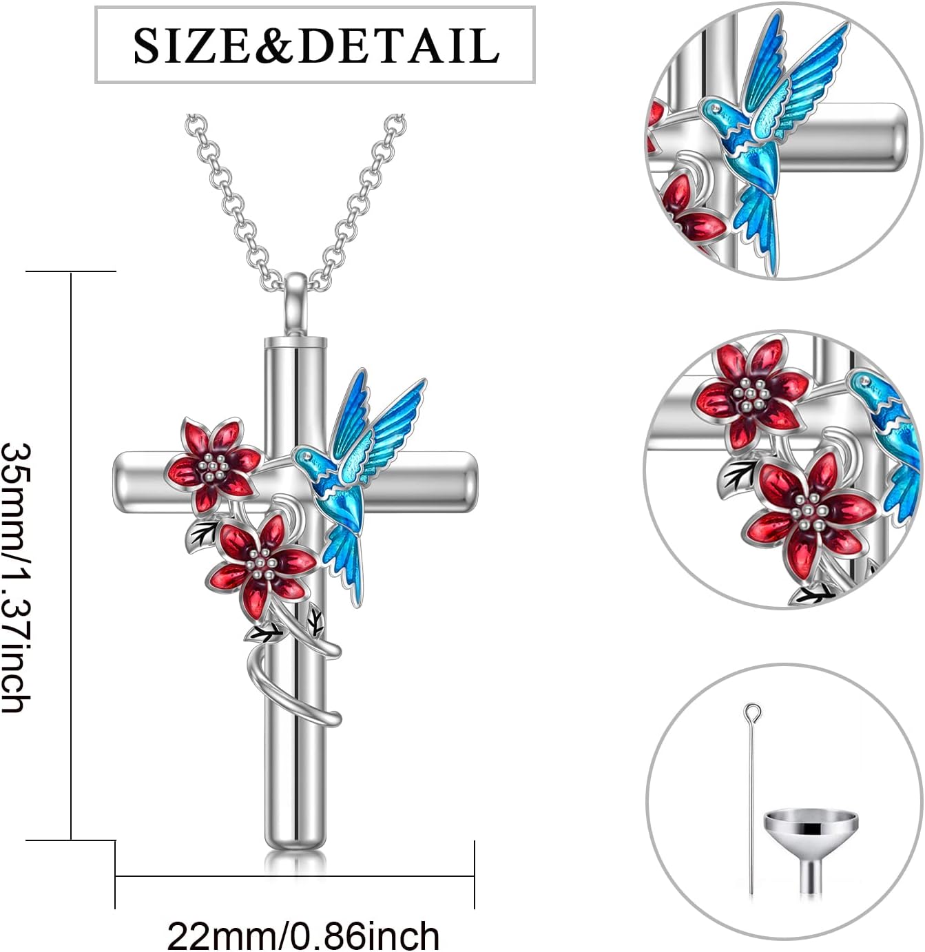 Cross Urn Necklace for Ashes 925 Sterling Silver Cremation Jewelry with Funnel Filler Kit Ashes Necklace for Human Women Girl Pets