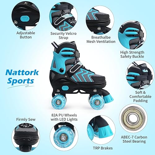 Miniatura 2 de Nattork Patines de ruedas para niños y niñas, patines ajustables de 4 tamaños con ruedas iluminadas para adolescentes, principiantes, deportes al