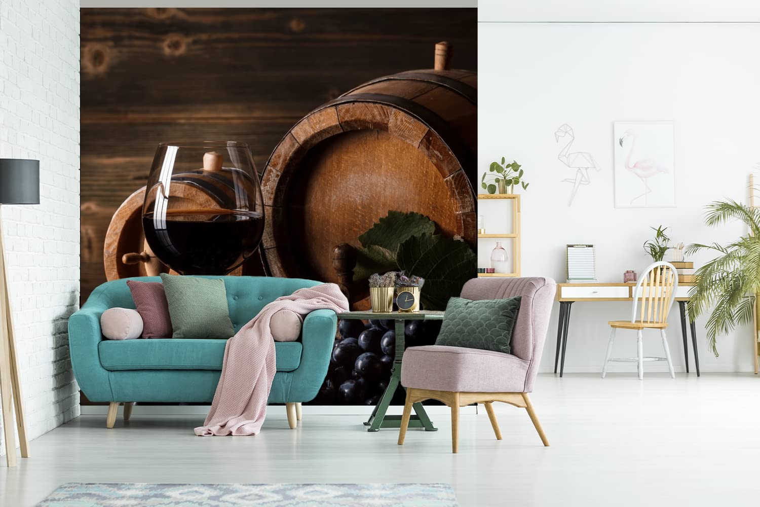 Selbstklebend Tapete Wandpapier Wandaufkleber Fototapete Tapeten Wanddeko 260x260 cm Wein - Weinglas - Weintrauben - Glas