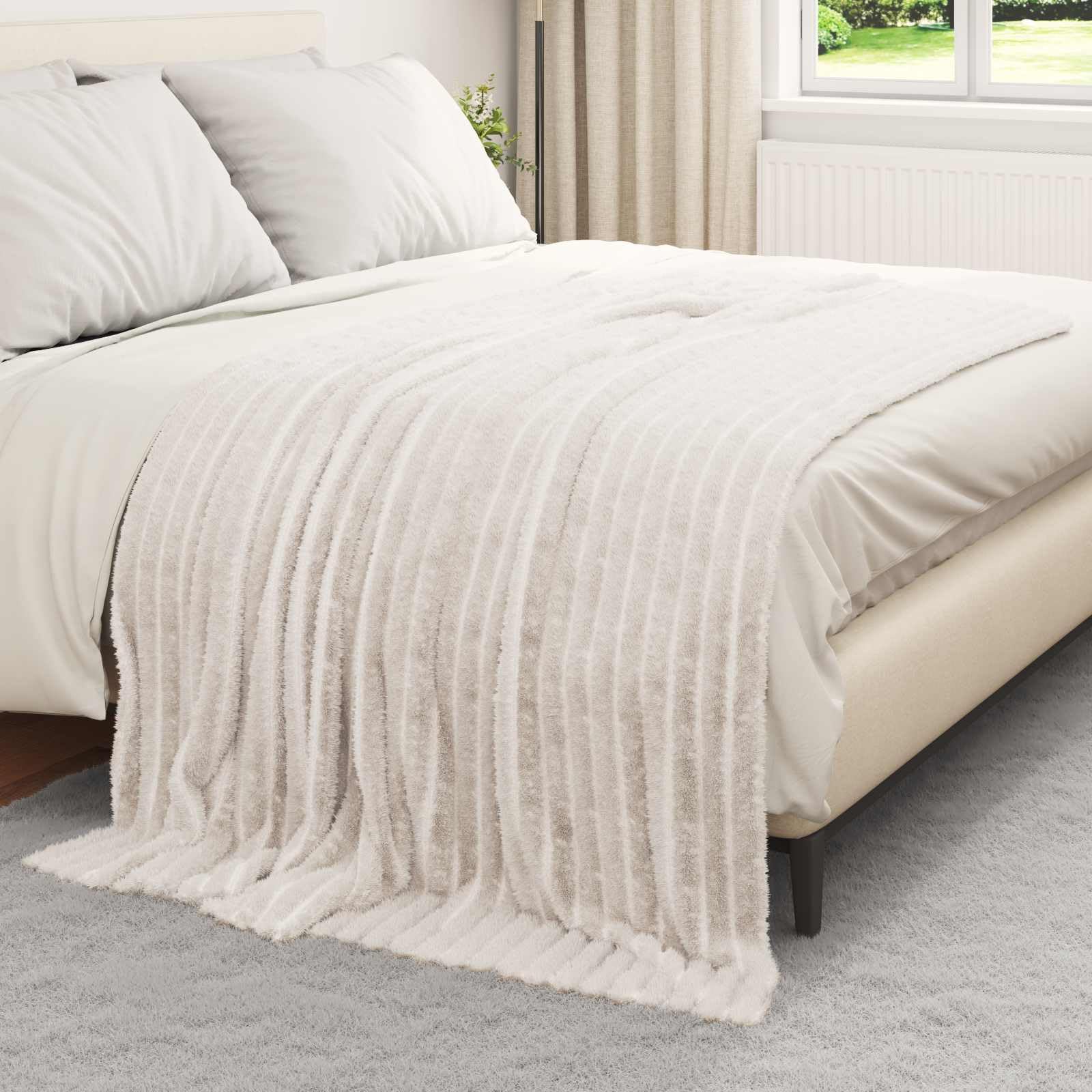 Générique Coperte in pile, 6 pezzi, color crema, 200 x 150 cm | Leggero 260 g, lavabile in lavatrice, uso interno, ideale divano letto