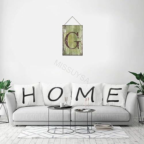 Vista 510 de Letrero colgante de madera con letra J, letrero de madera para decoración del hogar, 26 letras del alfabeto de metal, placa de madera, decoración