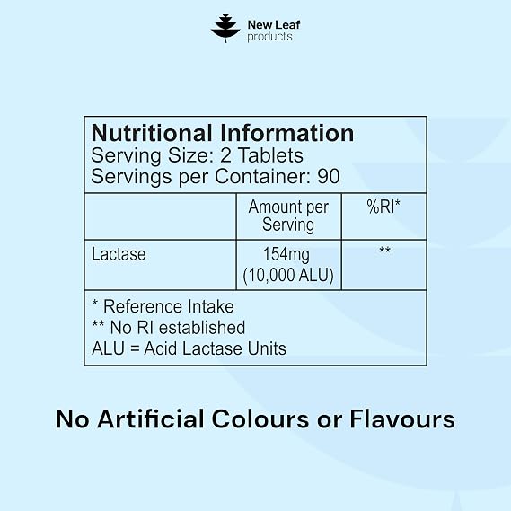 New Leaf Lactase Tablets 10,000 ALU High Strength, 180 Tablets
