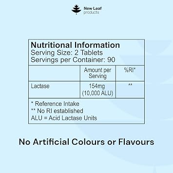 New Leaf Lactase Tablets 10,000 ALU High Strength, 180 Tablets