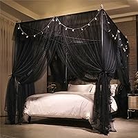 Vista 2 de VETHIN Cortina de Dosel de Cama de Princesa con Volantes de 4 Postes - Red Mosquitera de Cortina de Doble Capa Acogedora con 4 Aberturas para Niñas