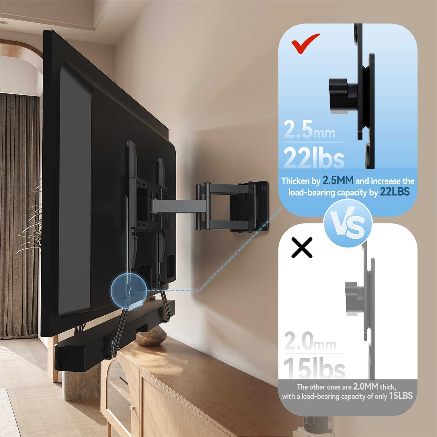 C YECEN Sound Bar Mounts Under TV or Above TV, Soundbar Mount Hold Up to 22Lbs, with Detachable Extension Arms and L-Brackets.