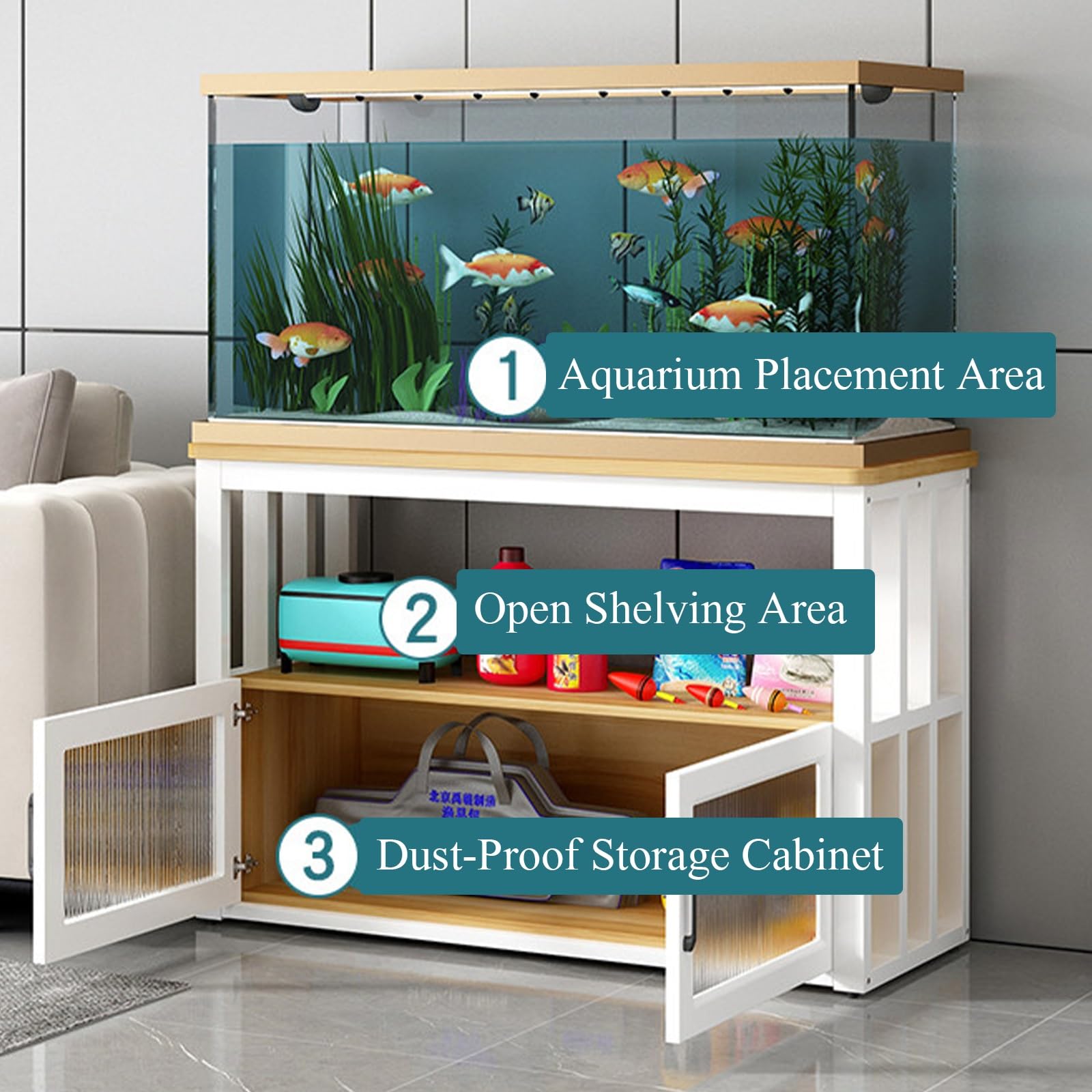 Mesa De Acuario con Almacenamiento por Zonas,con Estante Abierto