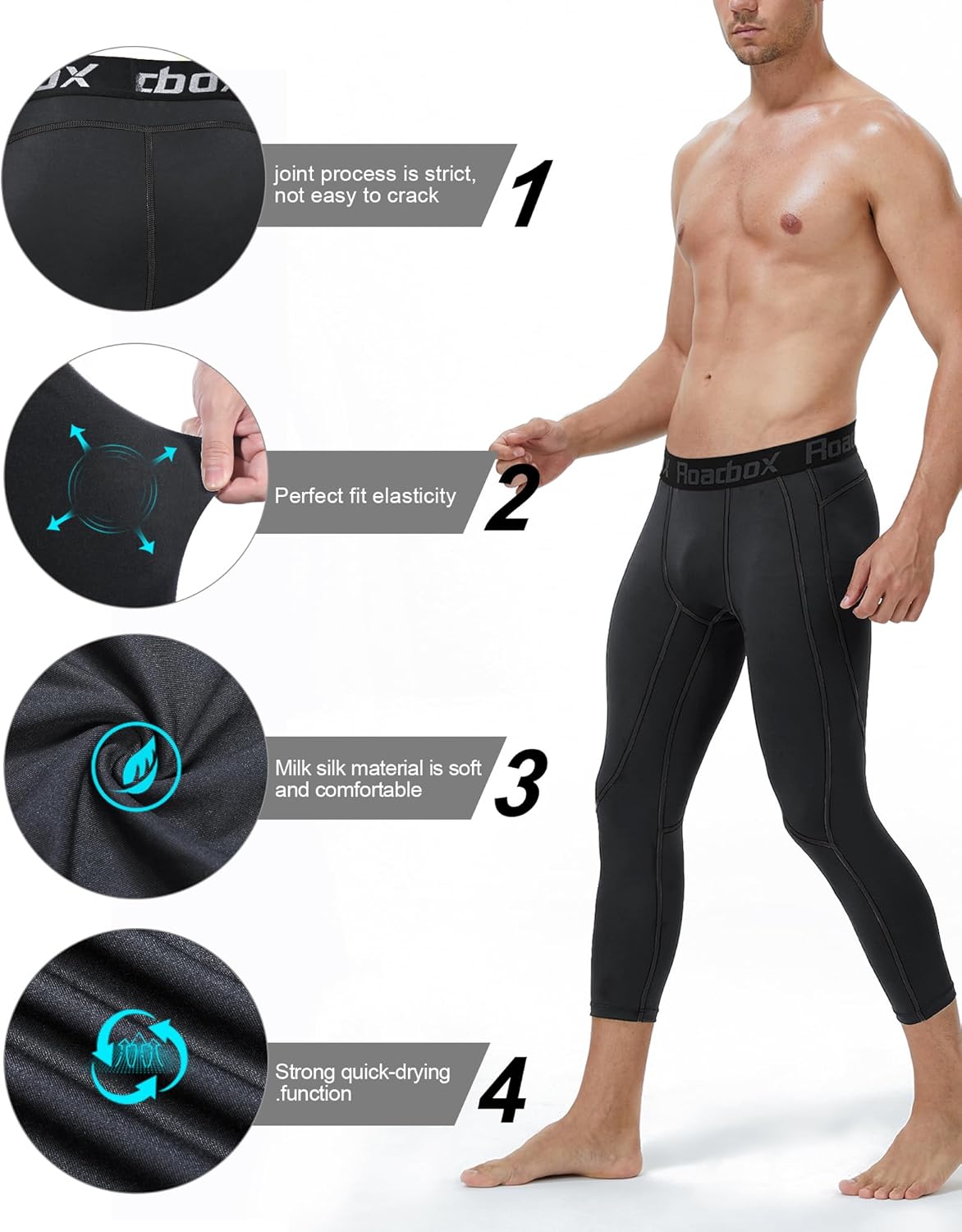 Roadbox 2 Pack Men's 3/4 Compression Pants, Athletic Basketball Workout Tights Leggings, Sport Running Spandex Base Layer - Image 5