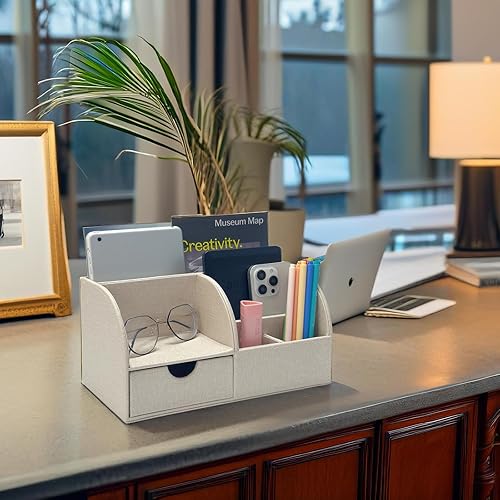 Miniatura 4 de UnionBasic - Organizador multifuncional de piel sintética para escritorio u oficina, para tarjetas de negocios, bolígrafos, lápices, teléfono