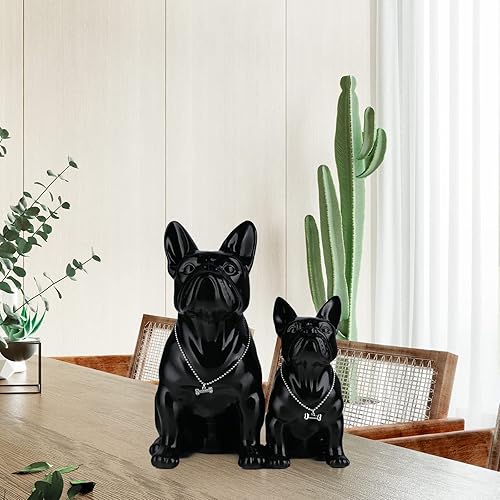 Miniatura 8 de suruim Estatua de bulldog inglés de resina, escultura de bulldog francés, decoración del hogar, muñeca coleccionable moderna, estatua de perro,