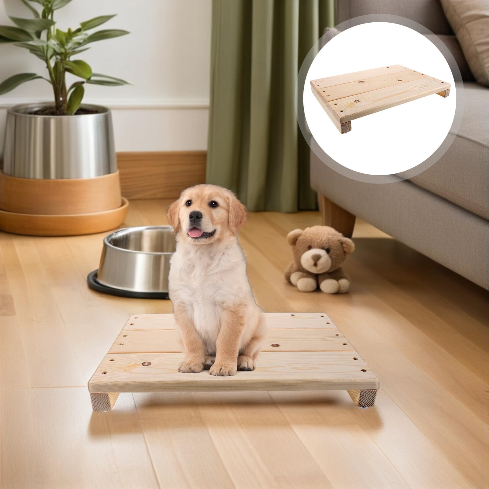 Pedana in Legno per Addestramento Cani con Superficie Antiscivolo, Piattaforma per Agility Cuccioli Piccoli, Sgabello Multifunzione per Uso Interno e Rialzo per Piante