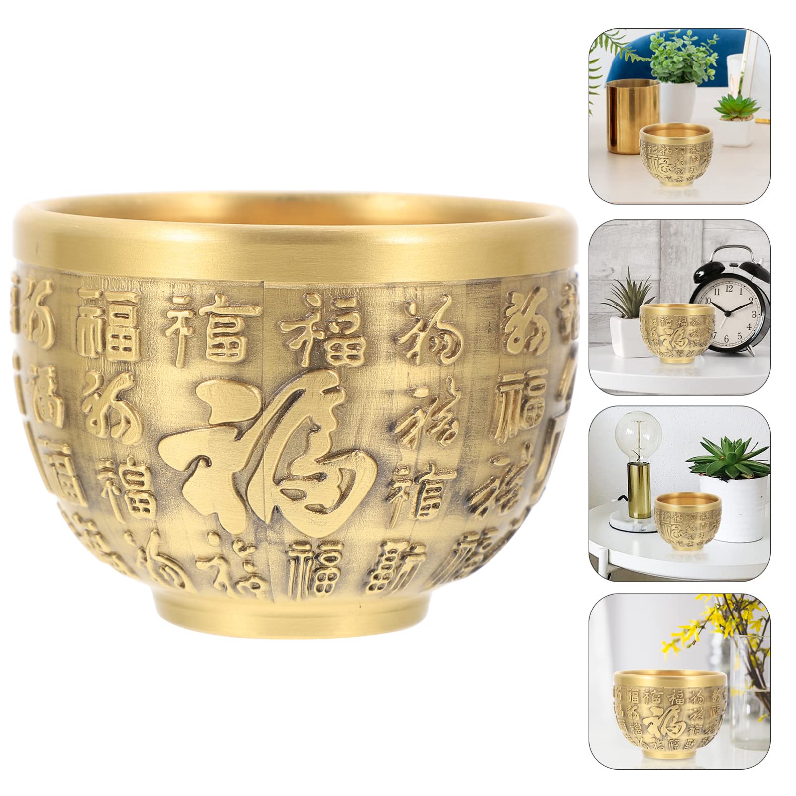 Ciotola per soldi in ottone retrò cinese Fortune Bowl Feng Shui Ricchezza Porsperità Figurina Soldi Ciotola Successo Decorazione per la casa (dorato)
