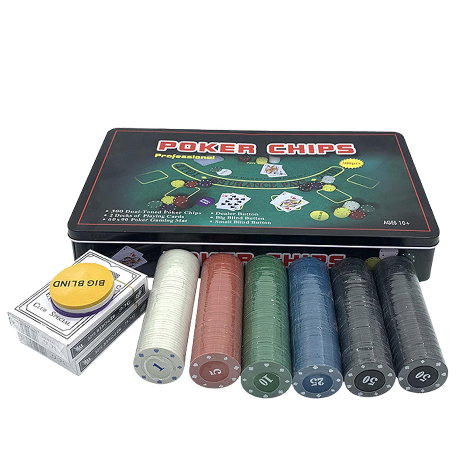 Set di chip ocra – gettoni di ancoraggio con carte e tovaglia, scatola da gioco, 21 | - Tappetino in feltro Blackjack, attrezzatura professionale completa per serate di gioco a casa