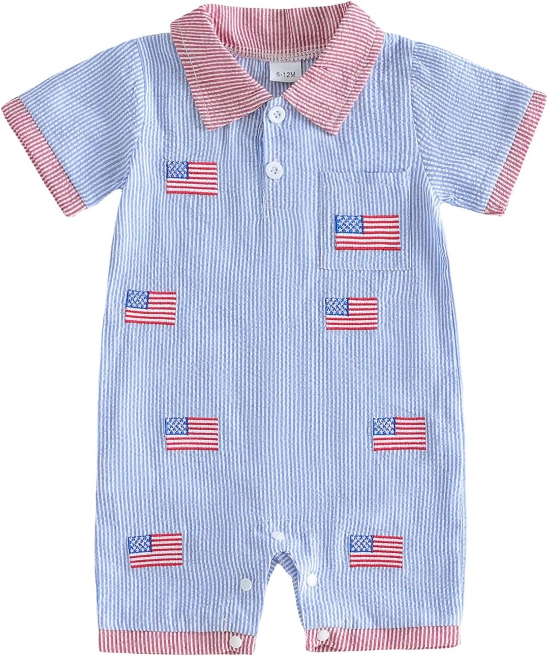 Bagilaanoe Infant Baby Boy 4th of July Outfit American Flag Collared Button Up Short Sleeve Romper Jumpsuit