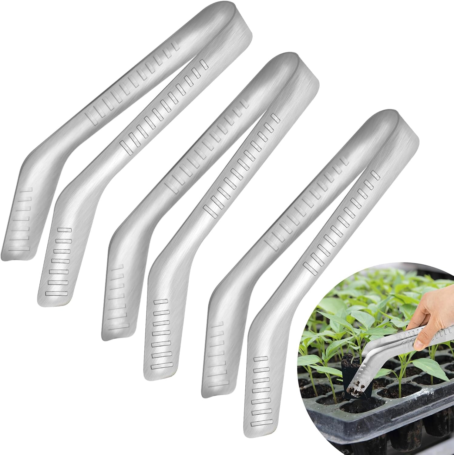 2PCS Seedling Transplant Tongs Stainless Steel Seedling Starters Remove Tongs Seedling Transplanting Tool Seedling Easy Transplanter with Anti-Slip Grasp Tips to Reduce Damage to Roots