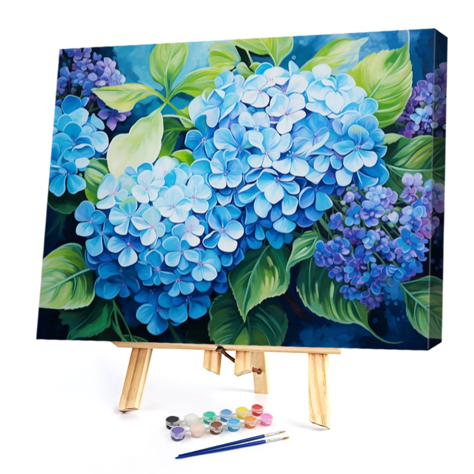POETRYDRAW Blue Hydrangea DIY Paint By Numbers Kit on Canvas 40x30cm with Frame Oil Easy Painting by Numbers for Beginners Adults Gift Home Wall Decor (Blue Hydrangea)