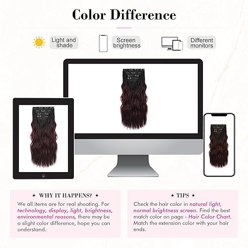 Miniatura 6 de REECHO Extensiones de cabello, 4 extensiones de cabello con clip, HE001, extensiones de cabello sintético natural suave para mujer, negro a borgoña
