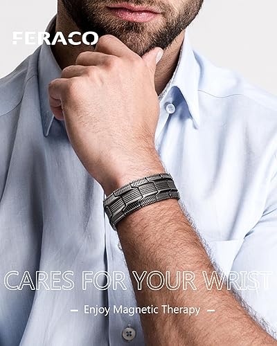 Miniatura 9 de Feraco Pulsera de cobre para hombre, 3 veces más fuerza, pulsera de terapia magnética, joyería de cobre con potentes imanes de 3800 Gauss