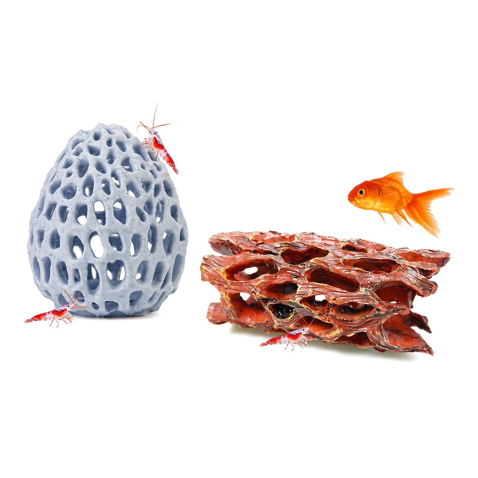 Vetin 2 Pcs Shrimp Hide, Aquarium Cave and Hide with Smooth Edges, Fish Tank Cave Shelter for Betta Fish Shrimp Pleco, Small Species Hiding Spot