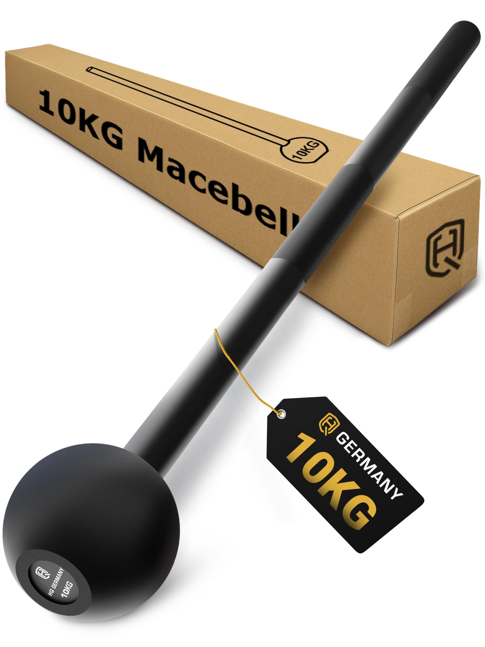 HQ Germany® Macebell 2-10kg [100% Stahl] - Steel Mace, Gada, Clubbell | Massiv verschweißt aus einem Stück, ±200g kalibriert, langlebige Pulverbeschichtung, genormte Maße, griffiges Knurling