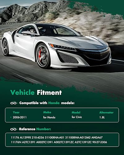 Miniatura 6 de SCITOO Alternador se adapta a Honda para Civic (FN, FK) 1.8VTEC [R18A2] 140 hp Gasolina 2005-2012, 12V 80 Amp CW 7 surcos, reemplazo OE 11176