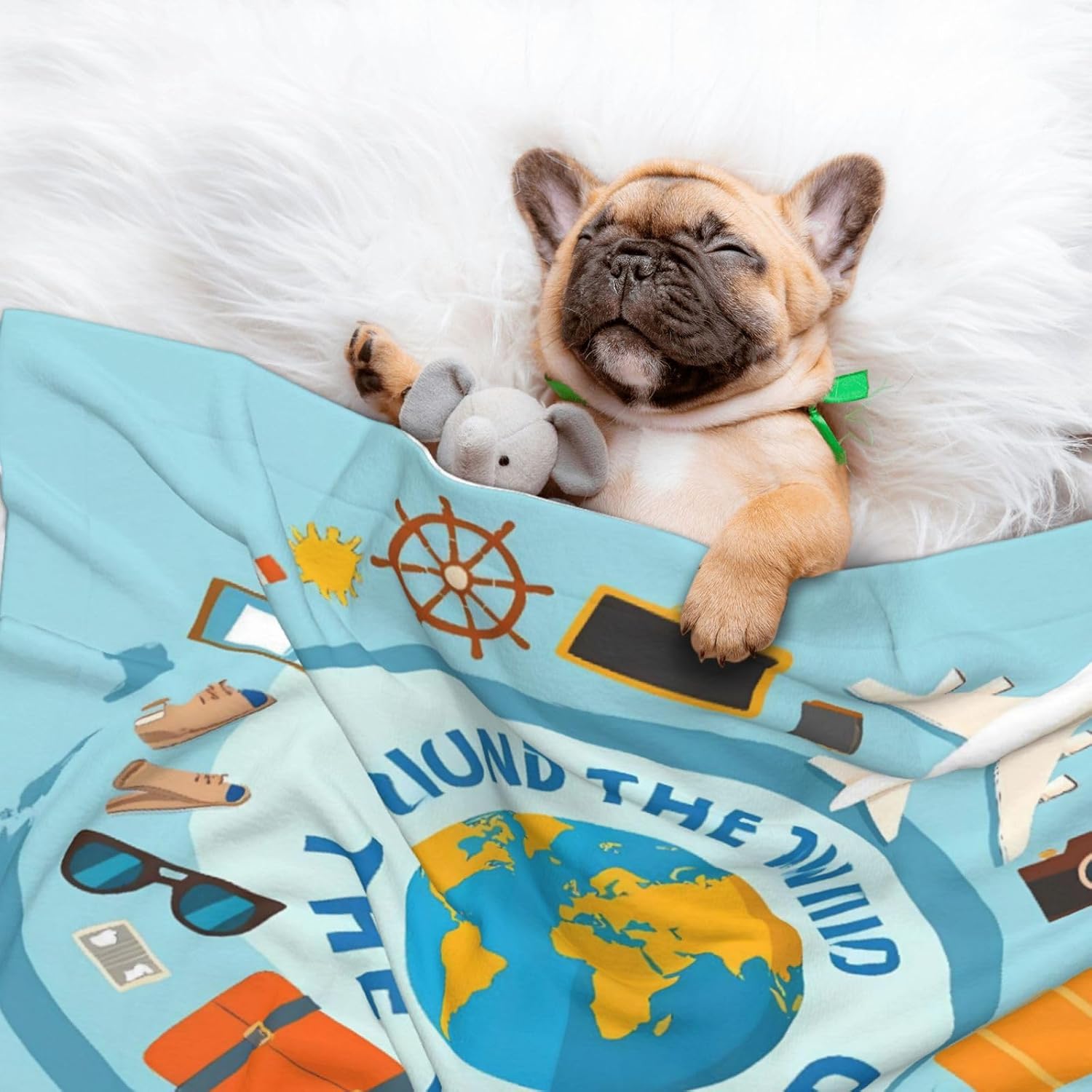 Travelling On Airplane Print Soft Plush Pet Blanket, Washable Dog Blanket, Cat Fleece Throw, Puppy Bed Crate Mat & Sofa Couch Protector - Large