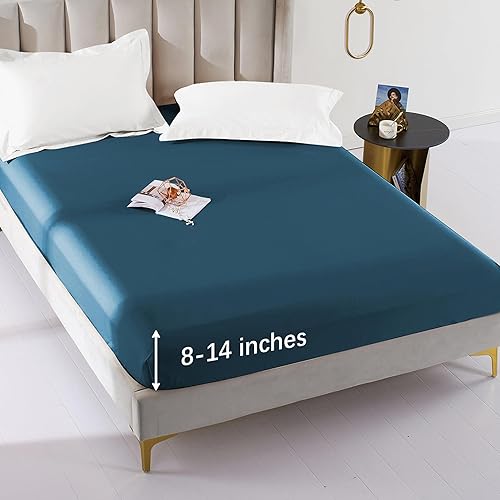 Miniatura 50 de Sábana bajera ajustable individual XL para dormitorio universitario, sábanas 100% algodón egipcio, sábanas bajeras de lujo con bolsillo profundo