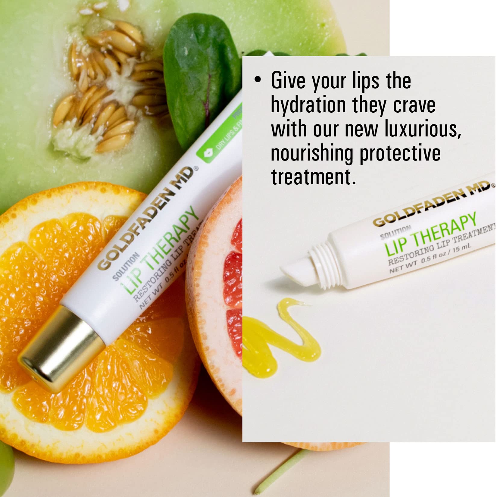 Goldfaden MD Lip Therapy | Restoring Lip Treatment | w/Peptides, Hyaluronic Acid, Fruit Berry Wax, Borage Oil, Rose Hip Oil & Vitamin E | Nourishes, Hydrates & Plumps Appearance 0.14 ﬂ oz / 4 mL