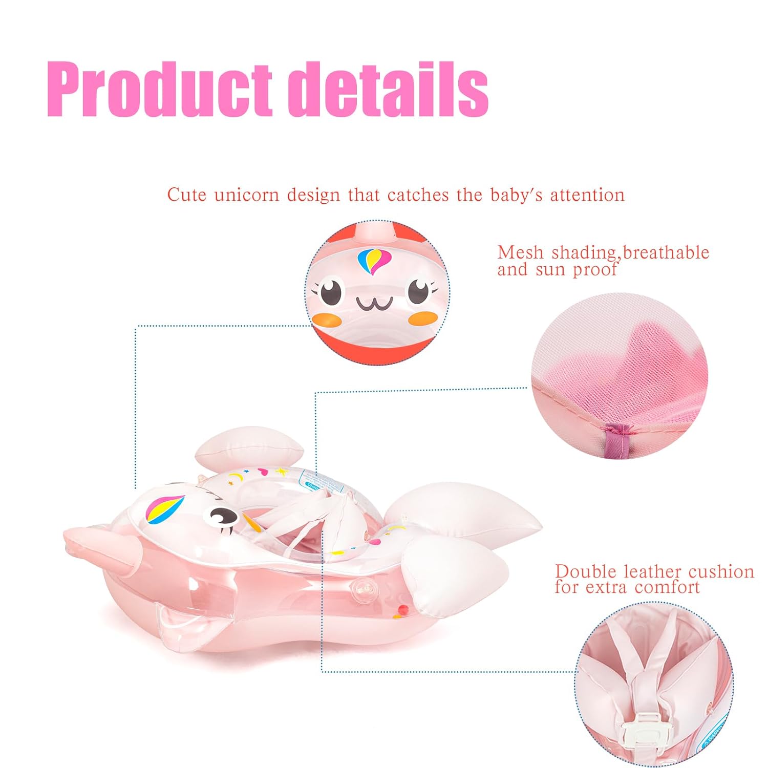 Baby Swimming Ring Baby Swim Float 3-12/6-24 Months,Unicorn Newborn Swimming Float Baby Girl Float,Inflatable Pool Float Baby Rubber Ring with Shade Canopy Seat for Babies... - Image 3