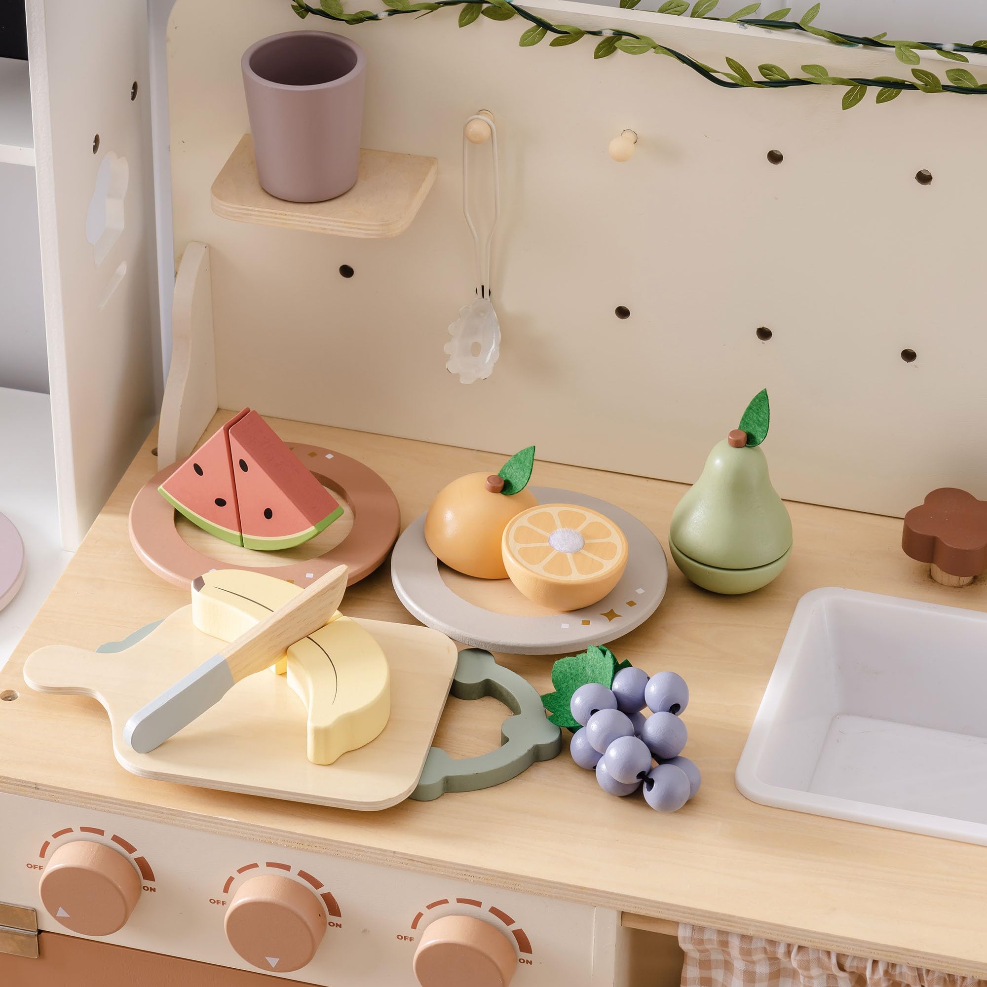ROBUD Accessori per la cucina dei bambini in legno per giocattoli, alimenti per giochi di ruolo, cucine da gioco con custodia, regali per bambini a partire dai 3 anni in su, set di frutta