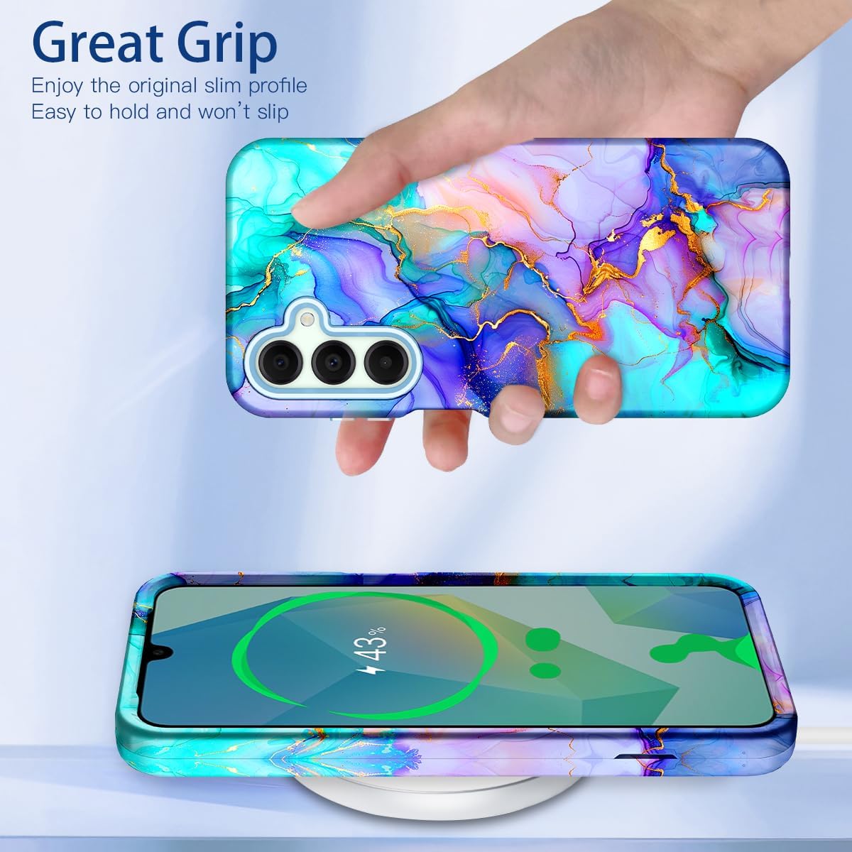 Hekodonk for Galaxy A16 5G Case,Heavy Duty Full Body Shockproof Protection 3 in 1 Hybrid Hard PC Soft Rubber Rugged Drop Protective Slim Women Phone Case for Galaxy A16,Blue Marble - Image 6