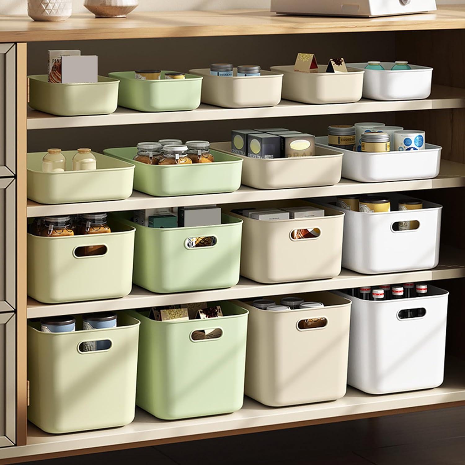 16 Pack 25/15/8/4 L Plastic Storage Bins 4 Size and Multiple Colors Classroom Cubby Organization for Classify Organizing Cabinets Shelves Storage Containers for Home Office School Playroom