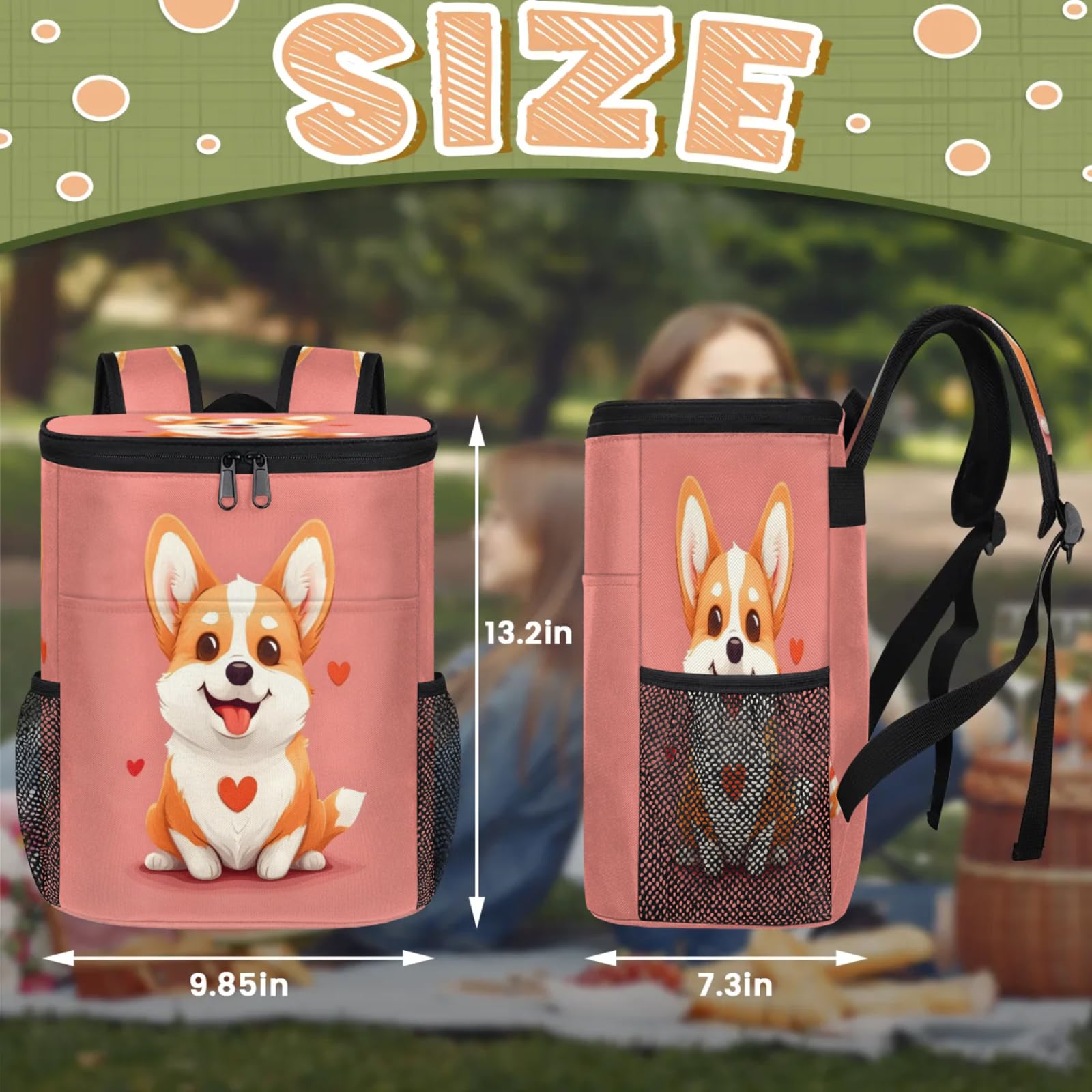 CNNINGYI Large Waterproof Insulated Cooler Backpack, Corgi Dog Leak Proof Backpack 30 Cans, Cute Corgi Dog Lightweight Cooler Bag for 12h Hot/Cold Retention