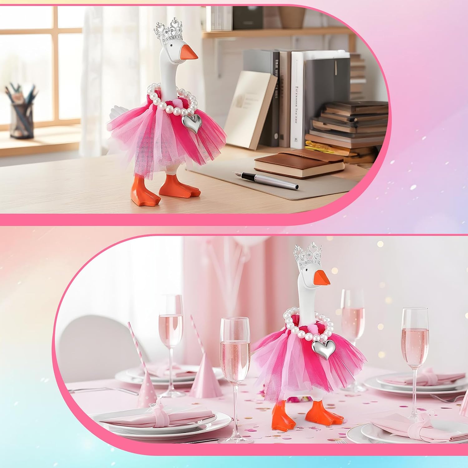 Yolev 3 Pcs Mini Desk Goose Outfits Tutu Dress Goose Key Holder 7 Inch,Pink image 4