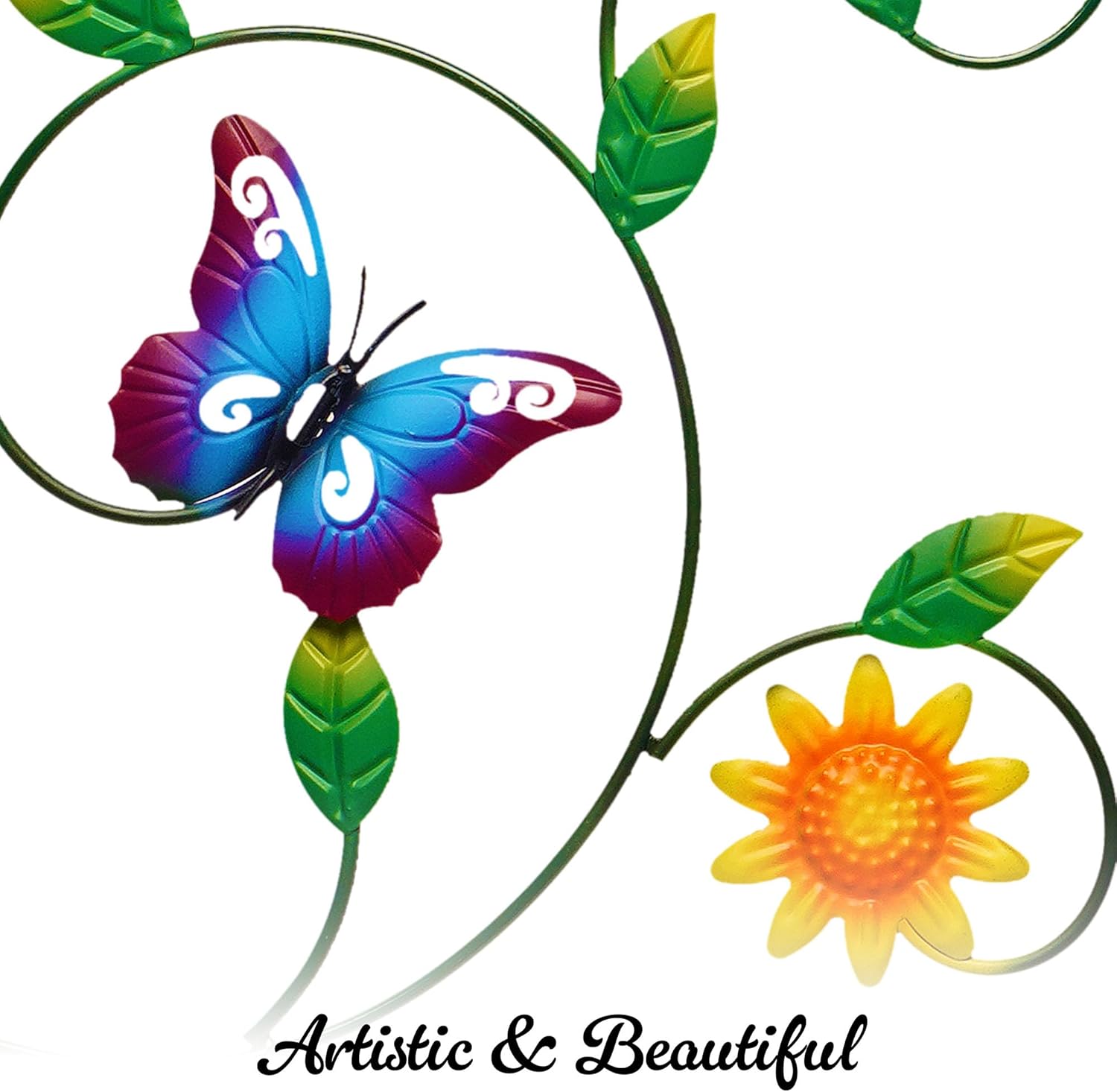 G128 35 Inch Antique Garden Iron Bird Bath with Trellis, Decorative Butterfly, Detachable Bowl, Metal Potted Plant Support, Elegant Outdoor Garden Bird Feeder