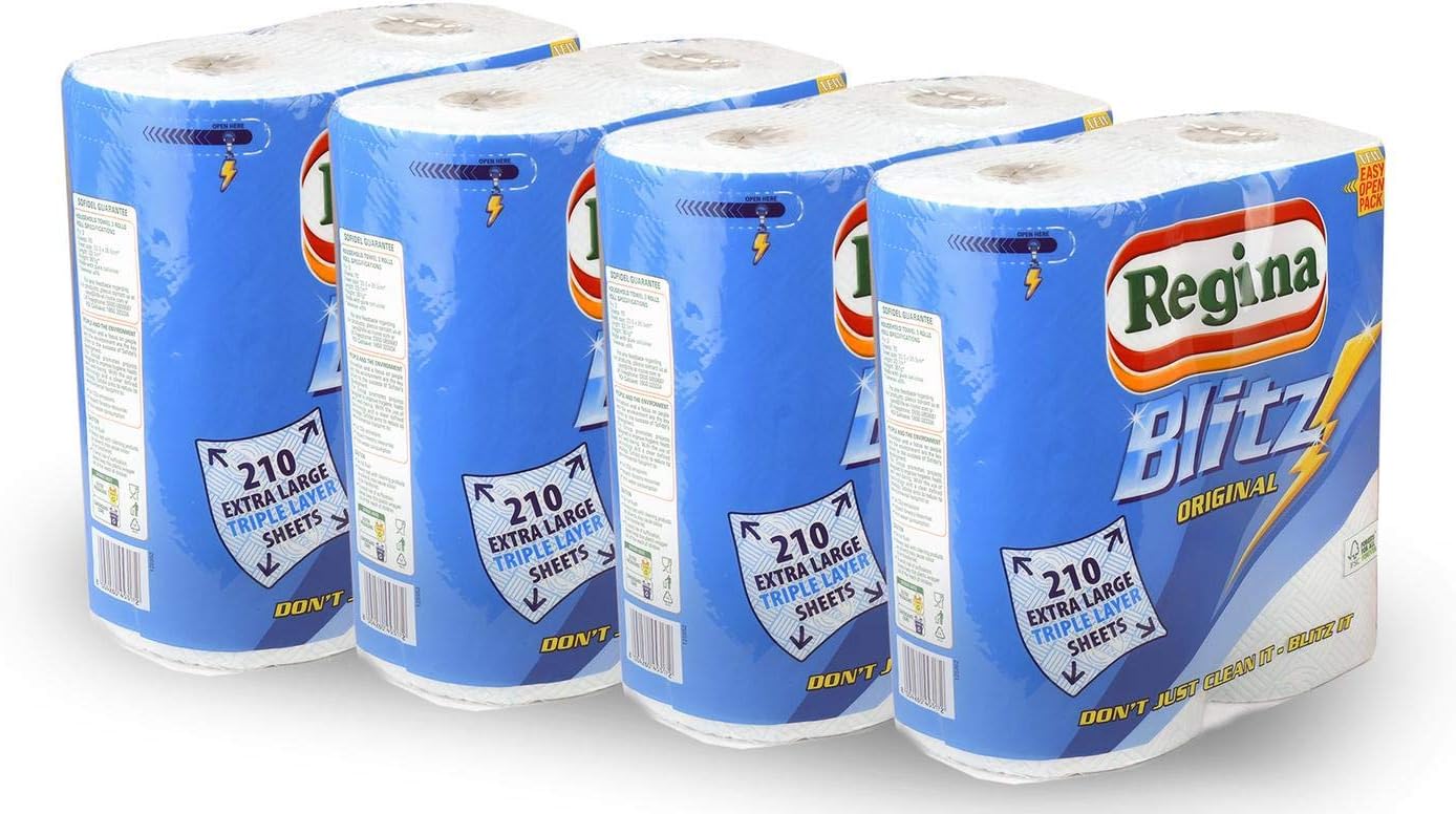 24 Rolls Of Regina Blitz 3ply Kitchen Roll Paper Towels - 70 sheets each roll.